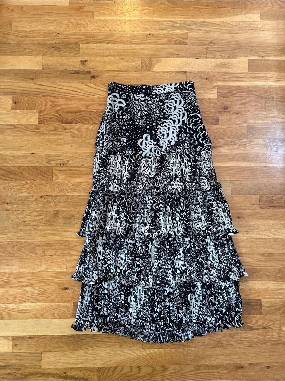 Zara Black and White Tiered Maxi Skirt